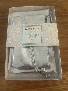 Waverly Shiny Silver Zip Pouch Set